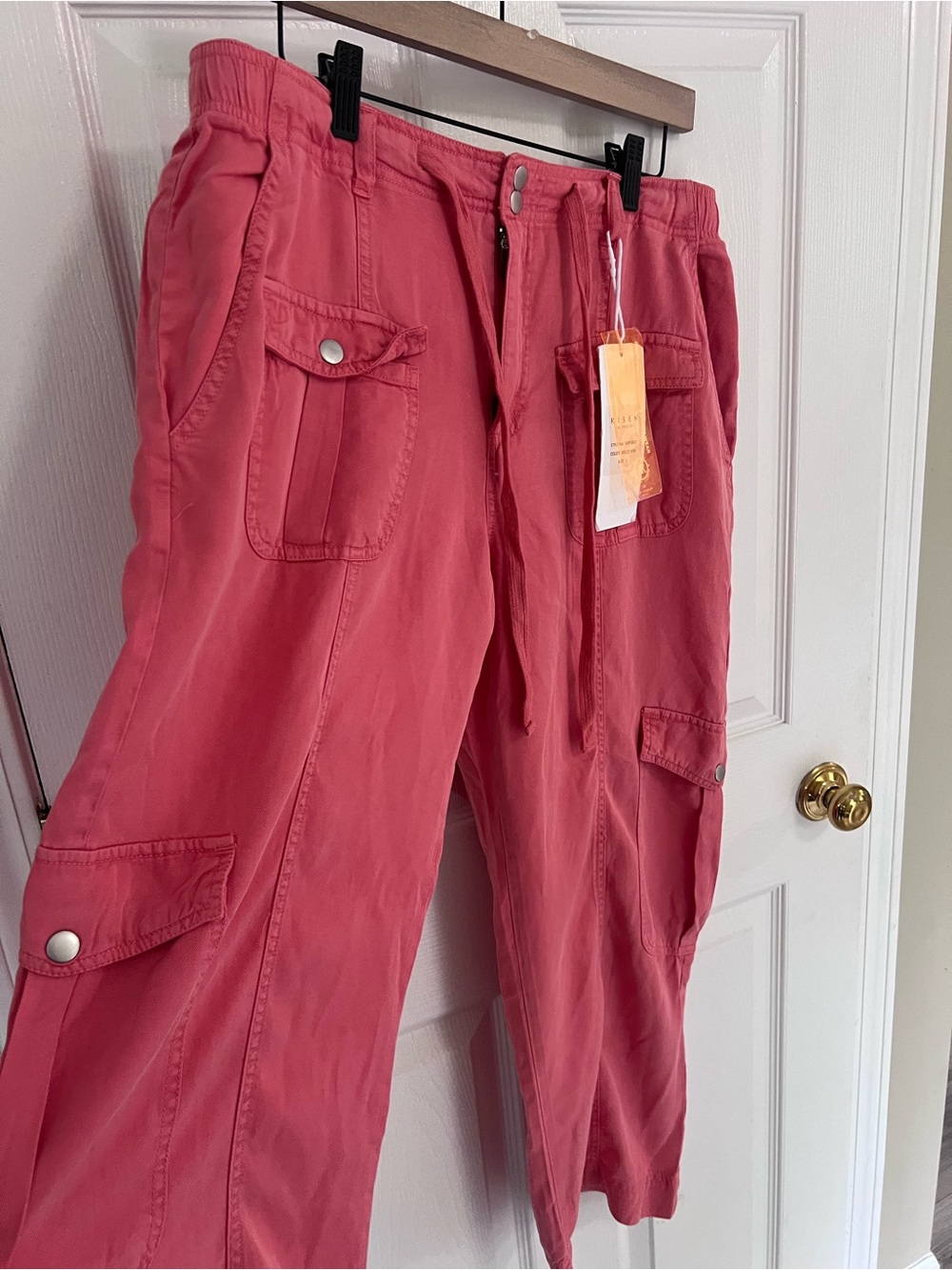 Risen Tencel Relaxed Cargo Pants Dolce Vita Pink Drawstring Size L NWT - Picture 7 of 11